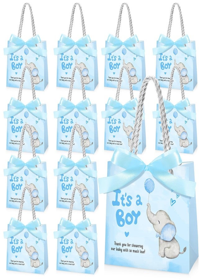 Supervitae 25 Packs Elephant Baby Shower Gifts Bag with Handles Party Favor for Guests It's a Boy Paper Goodie Gift Bag with Ribbon for Baby Shower Gender Reveal Party Supplies (Blue) - Image 1